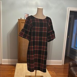 Vineyard Vines Black and Red Plaid Ruffle Sleeve Dress